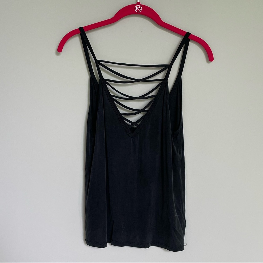 Project Social T Black “Olivia” crisscross v-neck tank